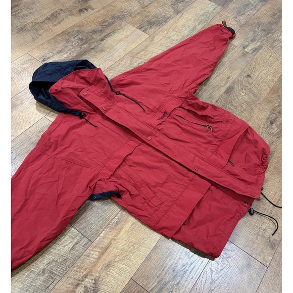 Timberland Other - Vintage 90s Timberland Windbreaker Jacket Leather‎ Trim Red Large Hooded